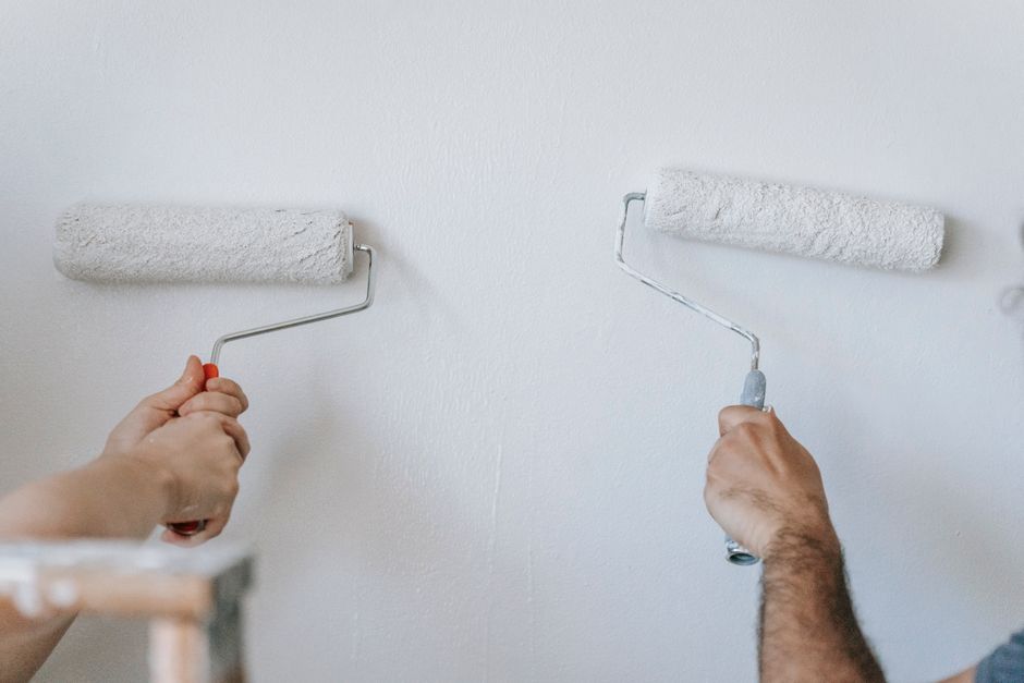 Interior wall being painted with a roller